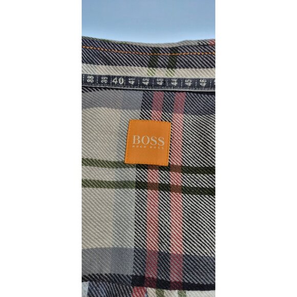 HUGO BOSS ORANGE Mens Plaid Long Sleeve Button Front Shirt Size Large Flannel - Picture 7 of 14
